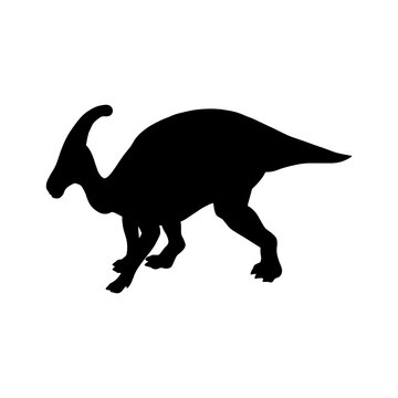 Black realistic silhouette of a dinosaur on a white background. Hadrosaurus Vector illustration