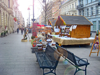 View of street pavement in Lodz. Urban architecture