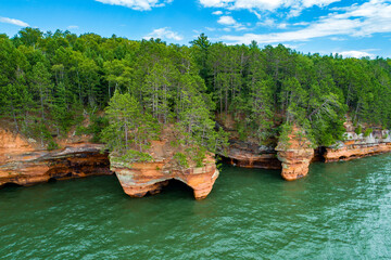 Sea Caves Aerial Lake Superior Wisconsin side