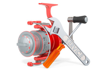 Service and repair of fishing reel, 3D rendering