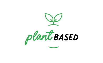 Plant based hand made text, hand drawn lettering style with leaves. Vegan and vegetarian food design concept. Veggie nutrition.