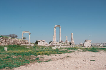 ruins of ancient roman temple in Amman Citadel Jordan