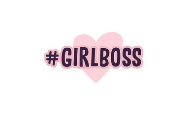 Girl boss lettering text and hash tag with heart doodle. Fashion illustration tee slogan design for t shirts, prints, posters etc.