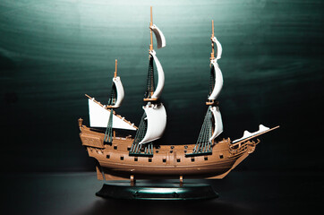 Collectible ship figurine in gold color. ship model.