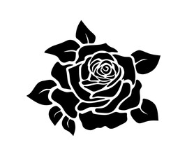 Vector rose flower silhouette stencil drawing. Vinyl wall sticker decal.Plotter laser cutting.Cut file.Black tattoo design.Decor.Decoration.Floral beautiful vintage wedding element.Beauty logo.