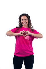 Smiling positive young woman with pink shirt