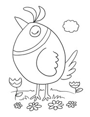 Cute Song Bird Coloring Book Page Vector Illustration Art