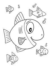 Gordijnen Leuke vrolijke vis kleurboek pagina vectorillustratie kunst © Blue Foliage