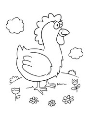 Cute Farm Chicken Rooster  Coloring book Page Vector Illustration Art