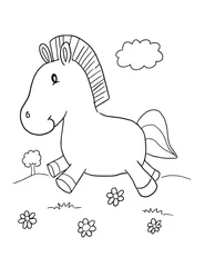 Gordijnen Schattige pony paard kleurboek pagina vectorillustratie kunst © Blue Foliage