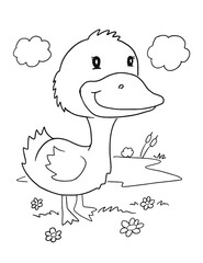 Cute Duck Coloring Page Vector Illustration Art