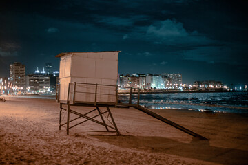 Montevideo city coast and lifeguard box.
