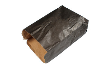 Black paper grocery bag isolated on white background. Empty recyclable eco friendly bag