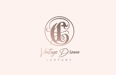 Obraz premium C brown pastel color alphabet logo letter icon. Vintage design concept for company and business. Corporate identity with unique retro style