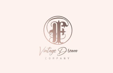 F brown pastel color alphabet logo letter icon. Vintage design concept for company and business. Corporate identity with unique retro style