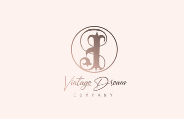 J brown pastel color alphabet logo letter icon. Vintage design concept for company and business. Corporate identity with unique retro style