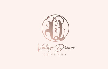 Q brown pastel color alphabet logo letter icon. Vintage design concept for company and business. Corporate identity with unique retro style