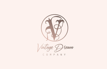 V brown pastel color alphabet logo letter icon. Vintage design concept for company and business. Corporate identity with unique retro style