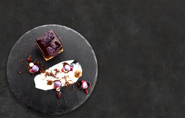Dessert with nuts in chocolate glaze