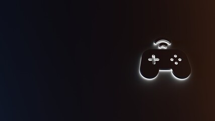 3d rendering of white light stripe symbol of gamepad on dark background