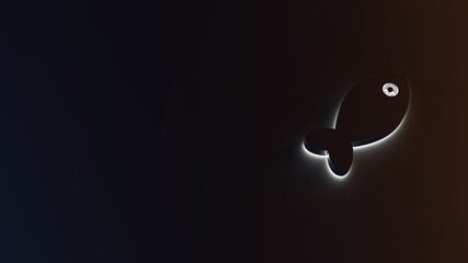 3d rendering of white light stripe symbol of fish on dark background