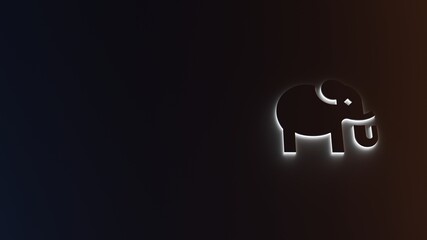 3d rendering of white light stripe symbol of elephant on dark background