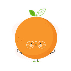 Cute sad Orange fruit character. Vector hand drawn cartoon kawaii character illustration icon. Isolated on white background. Orange fruit character concept