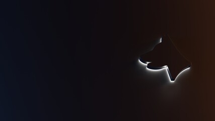 3d rendering of white light stripe symbol of dog on dark background
