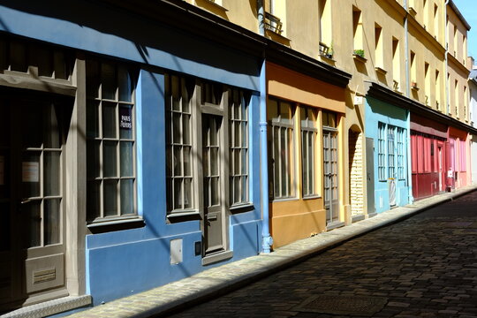 A colored street in the 12th Borough of Paris. The cour d'Alsace Lorraine, the 29th march 2021, Paris France. 