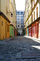 A colored street in the 12th Borough of Paris. The cour d'Alsace Lorraine, the 29th march 2021, Paris France. 