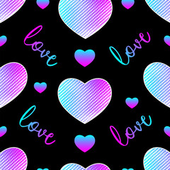 Abstract seamless pattern with hearts and text love.