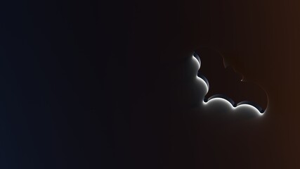 3d rendering of white light stripe symbol of bat on dark background