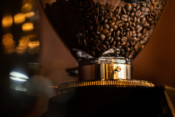 Coffee machine in the dark bar