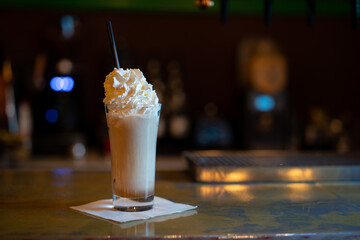 Cold frappe on the bar table