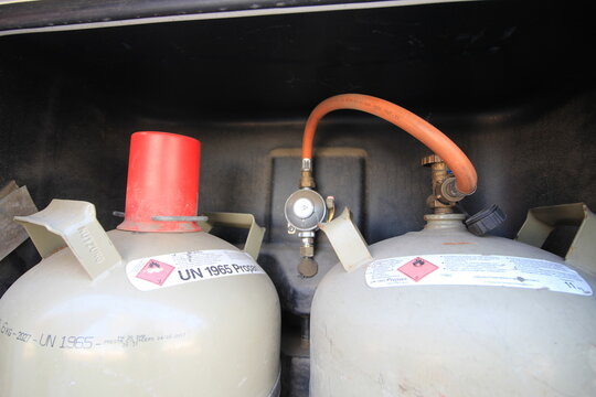 Gas cylinders in a motorhome. rv. 