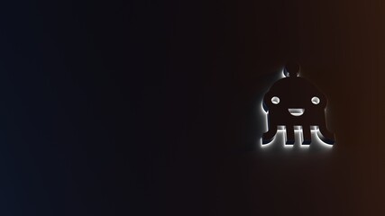 3d rendering of white light stripe symbol of alien on dark background