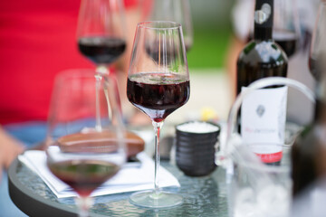 Red wine glass on the table