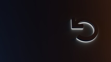 3d rendering of white light stripe symbol of undo on dark background