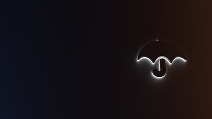 3d rendering of white light stripe symbol of umbrella on dark background