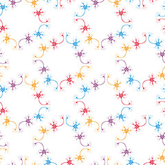 Seamless pattern of silhouettes colorful human neurons cells