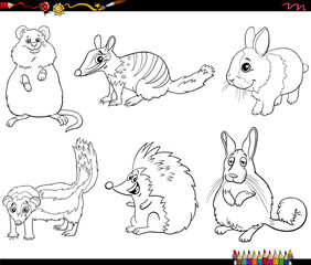 cartoon animals characters set coloring book page