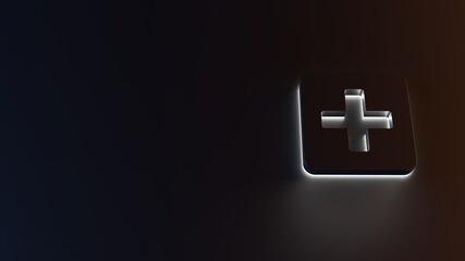 Obraz premium 3d rendering of white light stripe symbol of plus square on dark background