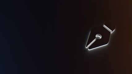 3d rendering of white light stripe symbol of pen nib on dark background