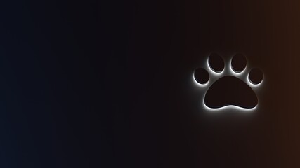 3d rendering of white light stripe symbol of paw on dark background