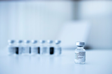 COVID-19 vaccine ampoules to fight against corona virus pandemic.