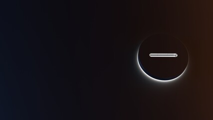 3d rendering of white light stripe symbol of minus on dark background