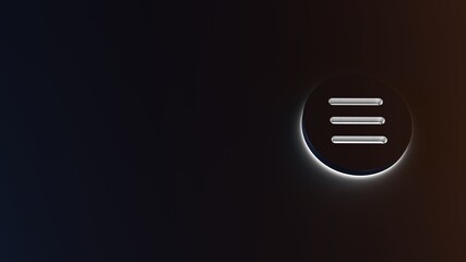 3d rendering of white light stripe symbol of menu on dark background