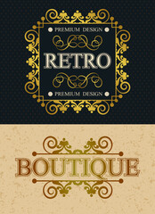 Obraz premium Boutique and Retro brand Vintage Monogram design elements, Retro сalligraphic template vector Luxurious border, Decorations elegant royal lines, Vector illustration