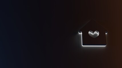 3d rendering of white light stripe symbol of house on dark background