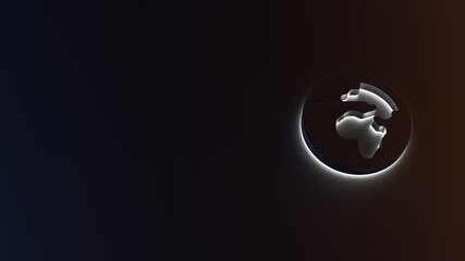 3d rendering of white light stripe symbol of globe Africa on dark background